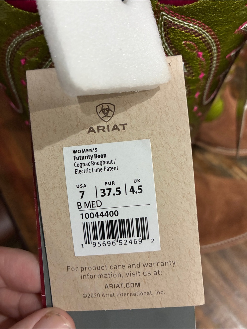 Ariat Women’s Futurity Boon Cognac Roughout Electric Lime Cowboy boots - Picture 4 of 4